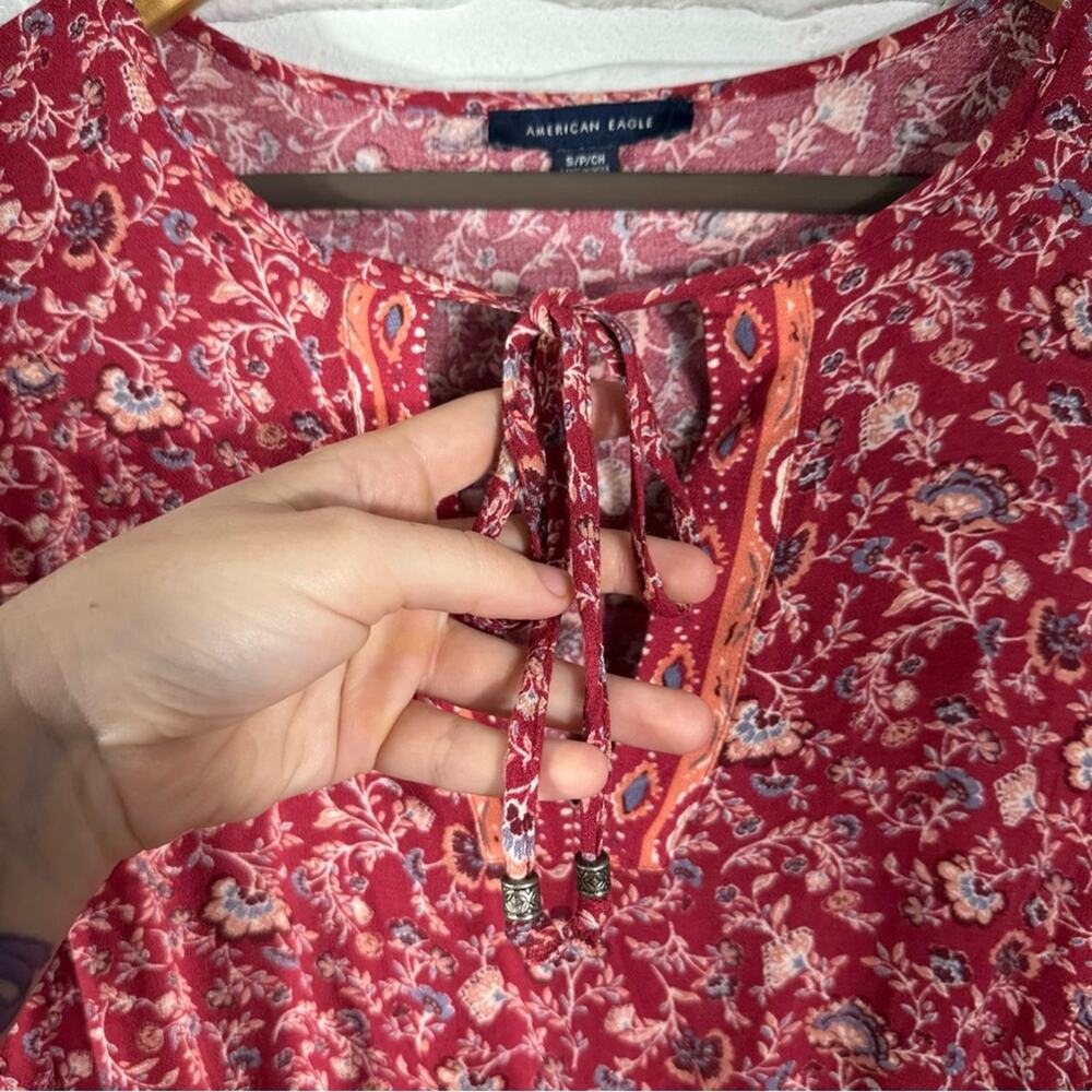 American Eagle Bohemian Floral Balloon Sleeve Dress Size Small - Picture 4 of 7